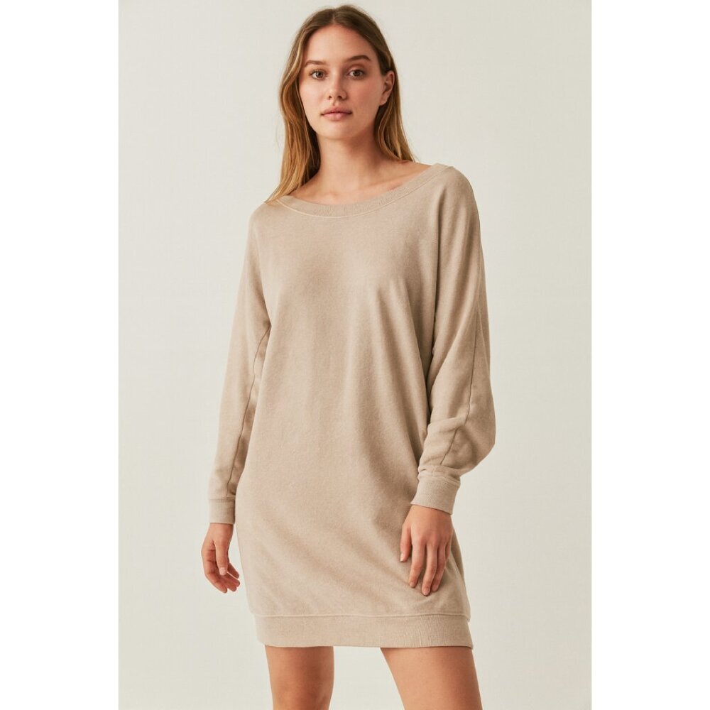 Vince Wool Cashmere Sweater Dress Womens Large Beige V Back‎ Heathered Oatmeal